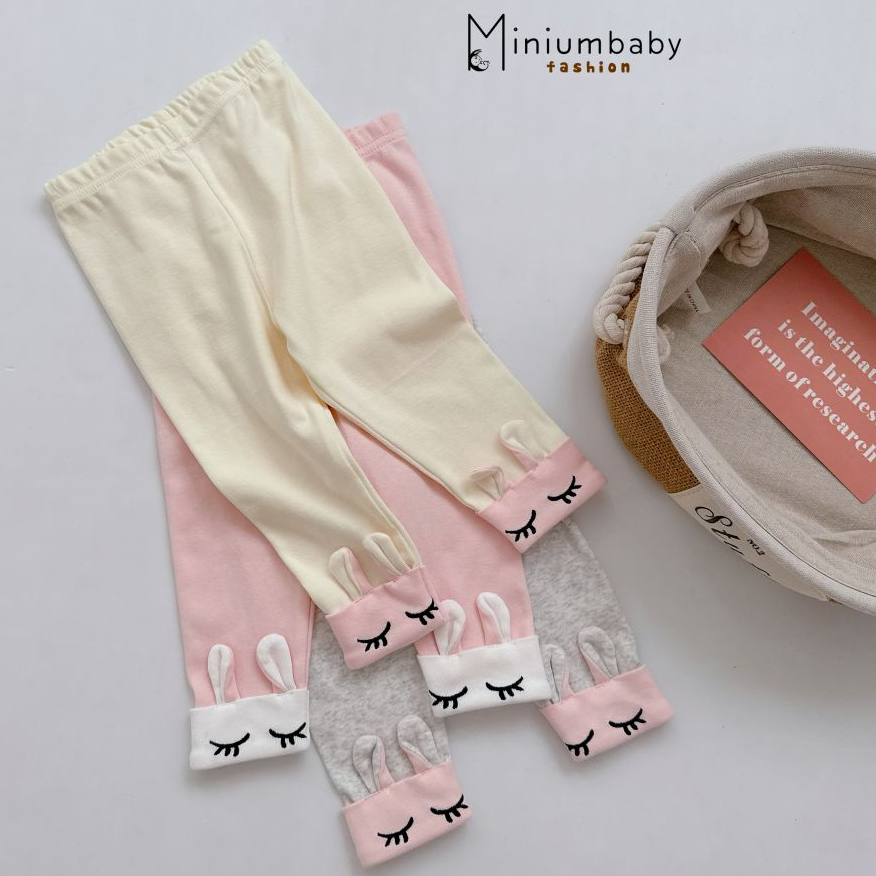 Quần legging cho bé gái tai thỏ dáng lửng đáng yêu điệu đà chất liệu 100% cotton, miniumbaby QD1636