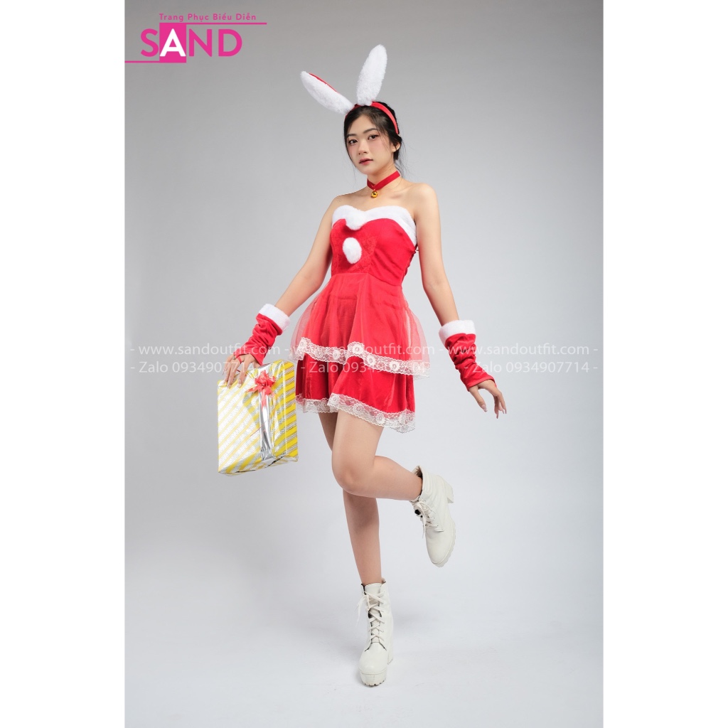 Đầm Váy Đỏ Noel Cosplay Sexy Váy Giáng Sinh Nữ Tai Thỏ Bộ Trang Phục