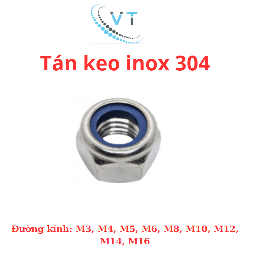 Đai Ốc / Tán keo Inox 304 ( có keo chống xoay ) (túi 20 con)