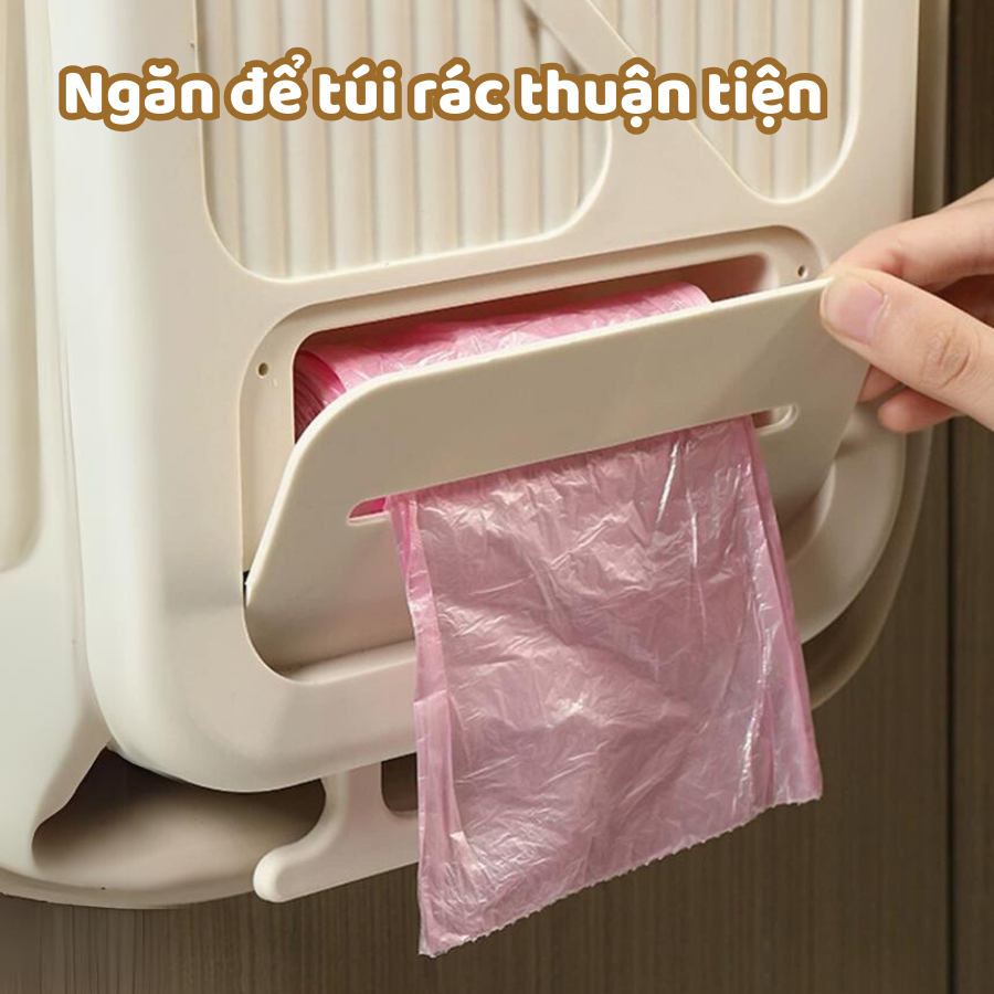 Thùng rác treo tủ bếp gấp gọn thông minh 10L và 7L ngăn đựng túi rác, Thùng rác treo tường gấp gọn