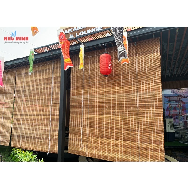 Rèm trúc hấp cacbon nan 1cm khổ ngang 2m, 2.5m, 3m màu nâu dùng che ...