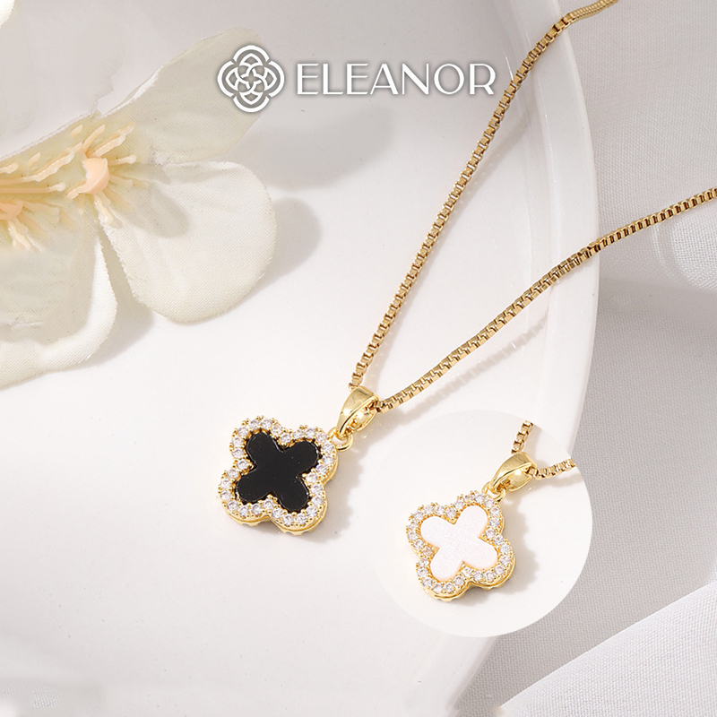 Dây chuyền nữ titan Eleanor Accessories mặt lật cỏ 4 lá hai màu phụ kiện trang sức vòng cổ 7105