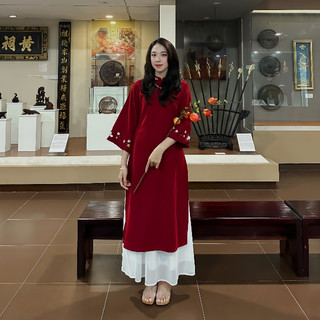 Set áo dài nhung hoa thêu Forgirl tặng kèm chân váy voan xoè dài T026