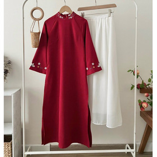 Set áo dài nhung hoa thêu Forgirl tặng kèm chân váy voan xoè dài T026