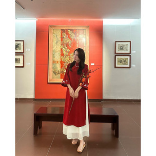 Set áo dài nhung hoa thêu Forgirl tặng kèm chân váy voan xoè dài T026