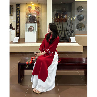 Set áo dài nhung hoa thêu Forgirl tặng kèm chân váy voan xoè dài T026