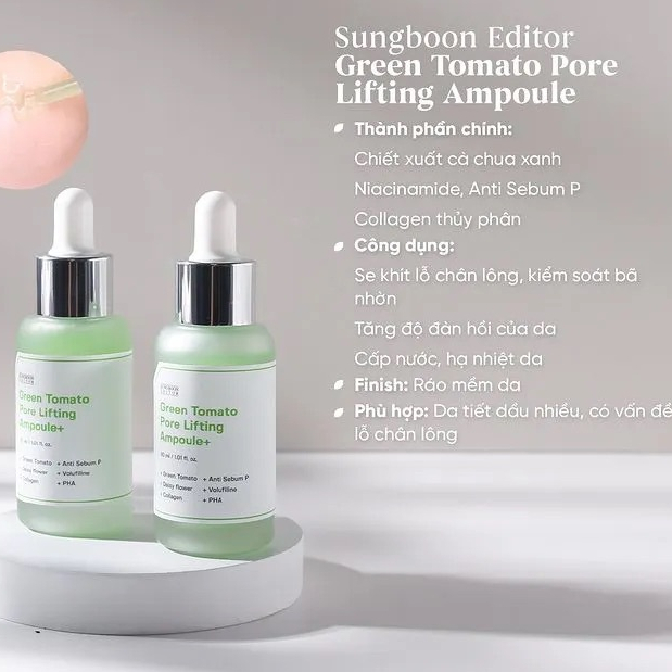 Ảnh Serum trẻ hoá và thu nhỏ lỗ chân lông chiết xuất Cà chua xanh Sungboon Editor Green Tomato Pore Lifting Ampoule+ 30/75ml 1