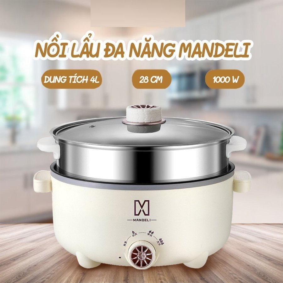 Nồi lẩu điện đa năng 2 tầng công suất 1000W tặng kèm khay hấp inox chống rỉ