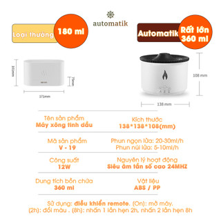 Máy Xông Tinh Dầu Phòng Ngủ 360ml Tự Động Ngọn Lửa Phòng Khách Máy Phun Sương Tạo Ẩm Khuếch Tán Tinh Dầu Automatik