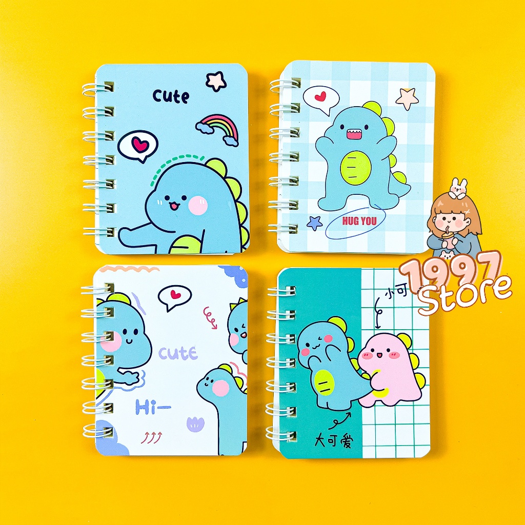 Set 4 sổ tay bìa hình Khủng Long Cute, Sổ tay ghi chép lò xo mini nhỏ ...