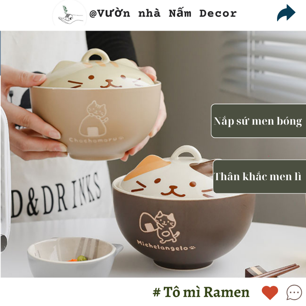 Tô ăn mì Mèo có nắp dung tích 500ml | Shopee Việt Nam