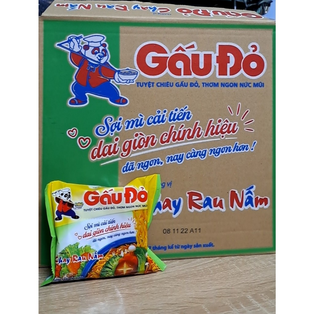 Thùng 30 gói mì Gấu Đỏ 62gr - Sợi mì cải tiến với 2 vị (Chay Rau Nấm  + Gà sợi phở)