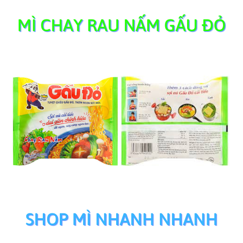 Thùng 30 gói mì Gấu Đỏ 62gr - Sợi mì cải tiến với 2 vị (Chay Rau Nấm  + Gà sợi phở)