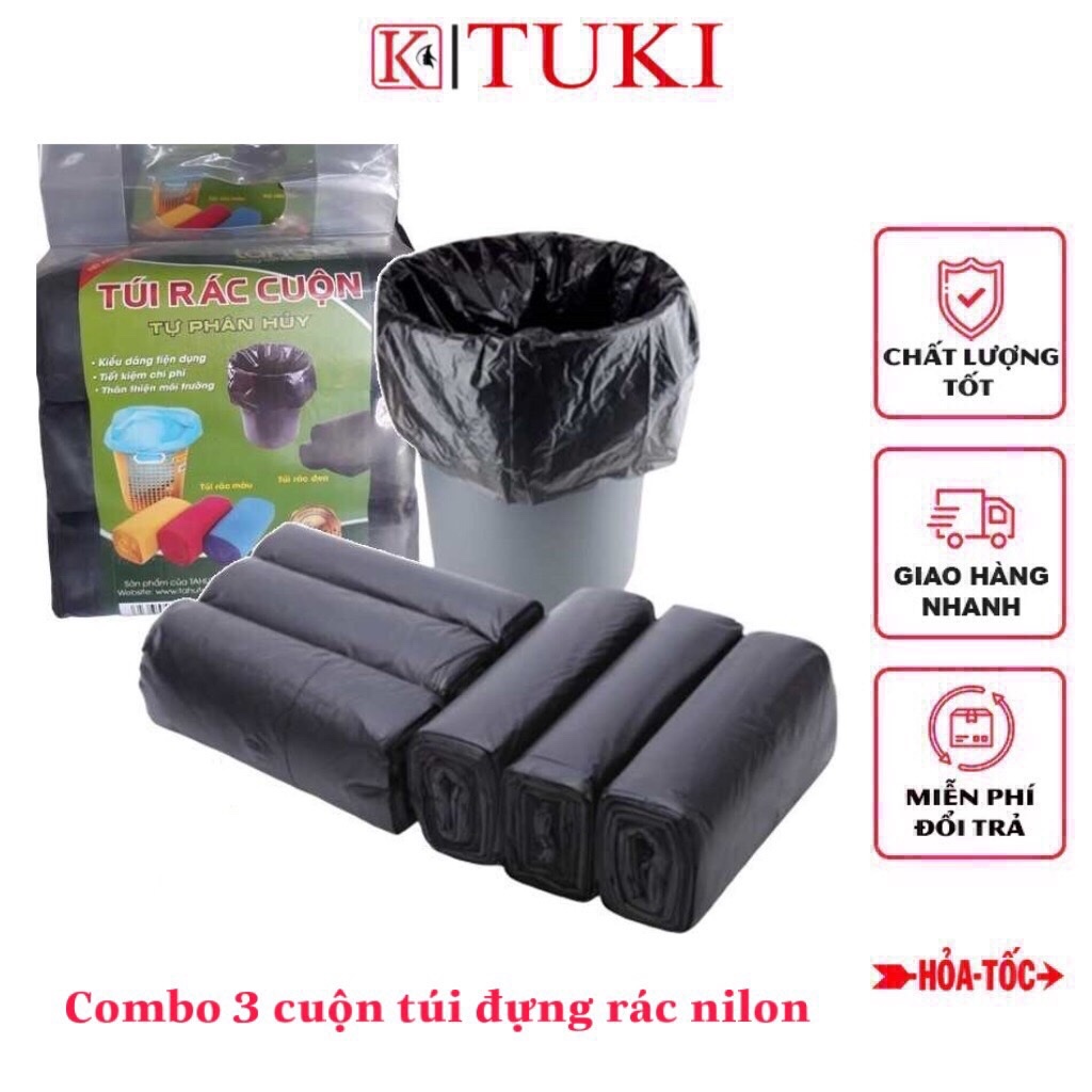 [400gram/bịch] Bịch 3 cuộn túi đựng rác tự huỷ sinh học, size trung ...