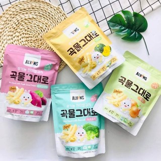 Bánh gạo ăn dặm ALVIN hữu cơ cho bé 6m ,hình dạng que dễ dàng cầm nắm và khoá zip bảo quản dễ dàng