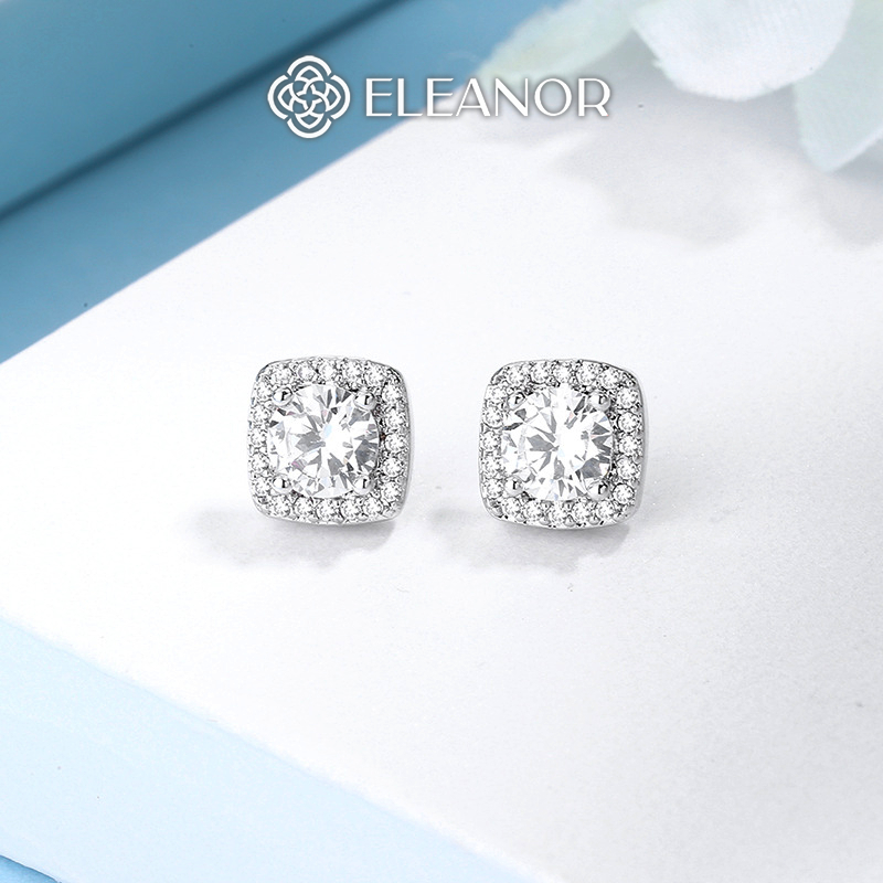 Bông tai nữ chuôi bạc 925 Eleanor Accessories dáng vuông đính đá phụ kiện trang sức khuyên tai 7104