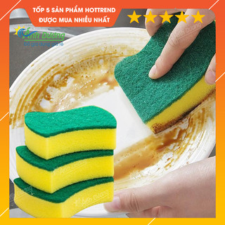 Combo 3 miếng cọ rửa chén bát xanh vàng tiện dụng - Miếng bọt biển cọ rửa xoong nồi