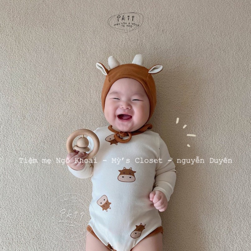 [MD62] Body suit/ áo liền thân dài tay kèm mũ hình trâu/ nghé xinh cho bé yêu NGÔ KHOAI MỲ