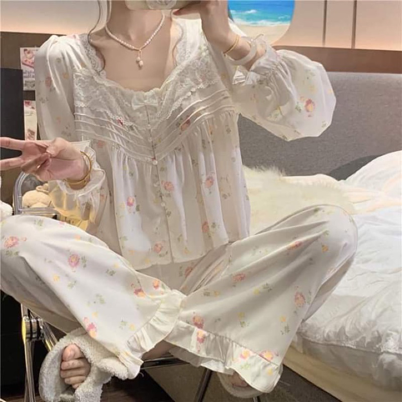 Bộ ngủ PZM hoạ tiết hoa nhí cao cấp Bộ mặc nhà sang chảnh