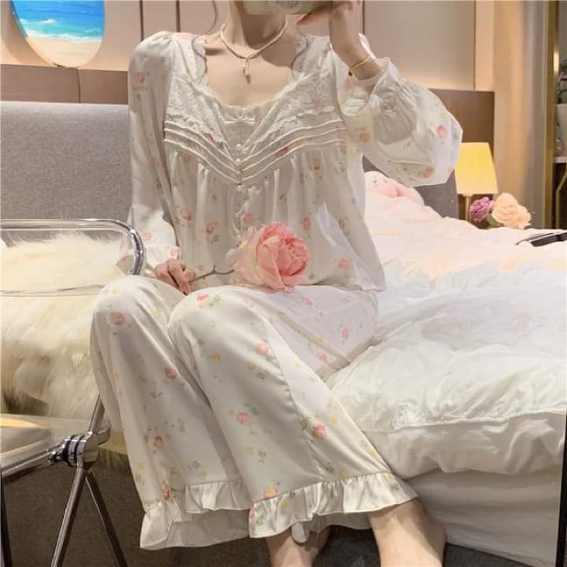 Bộ ngủ PZM hoạ tiết hoa nhí cao cấp Bộ mặc nhà sang chảnh