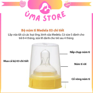 Bộ núm ti Medela chính hãng, cho trẻ 0-6 và trên 6 tháng, dùng với bình Medela, Mama's Choice, Spectra cổ hẹp, Unimom