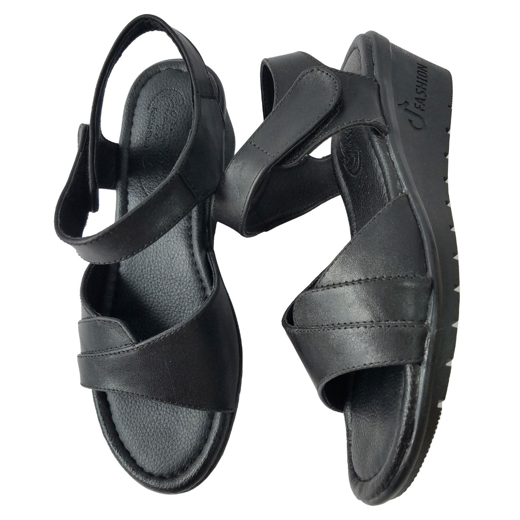 Giày Sandal Đế Xuồng BIGGBEN Da Bò Cao 5 Phân HKD761