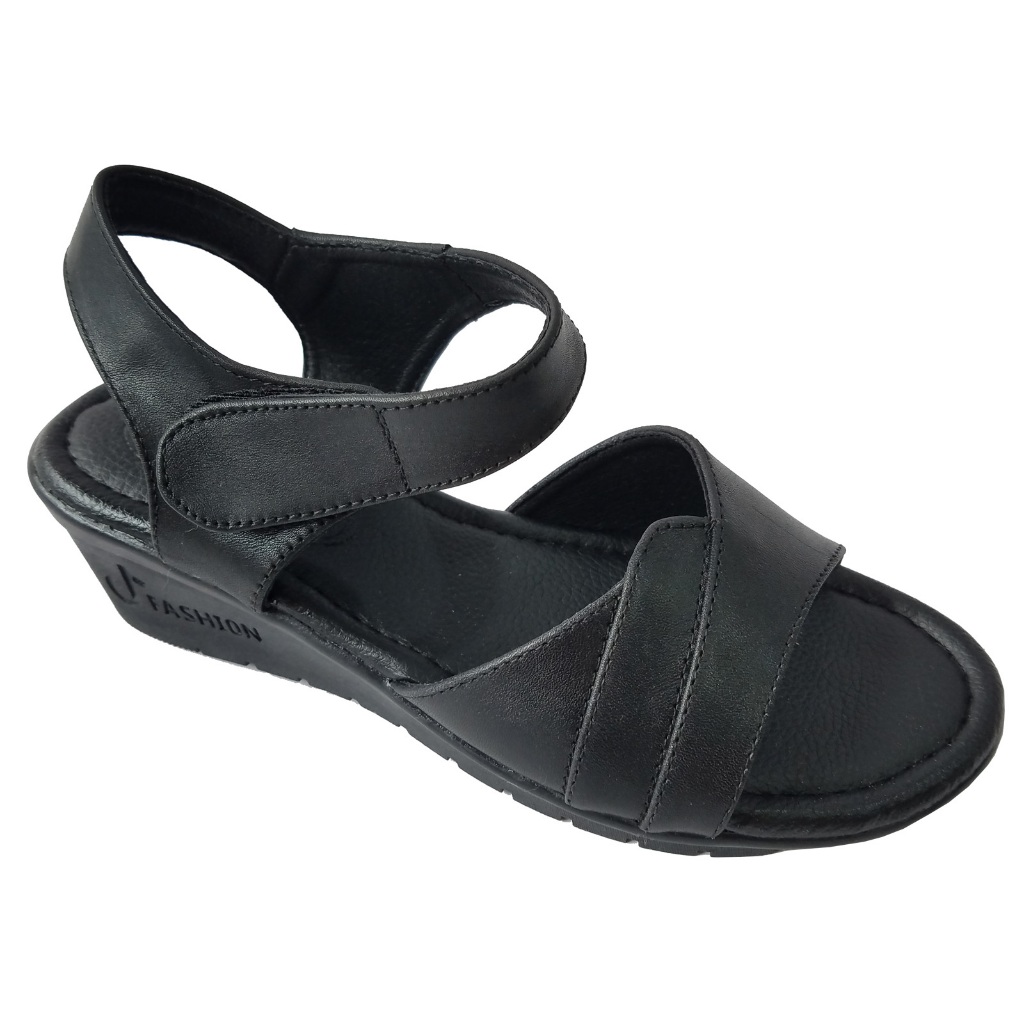 Giày Sandal Đế Xuồng BIGGBEN Da Bò Cao 5 Phân HKD761