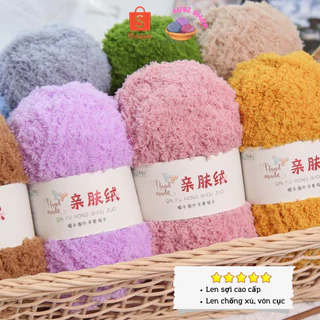 Len Bông Xù Lông Cừu sợi 5.0mm cuộn 50g Full 45 màu, chuyên dùng đan móc khăn, găng tay, áo len, túi xách…