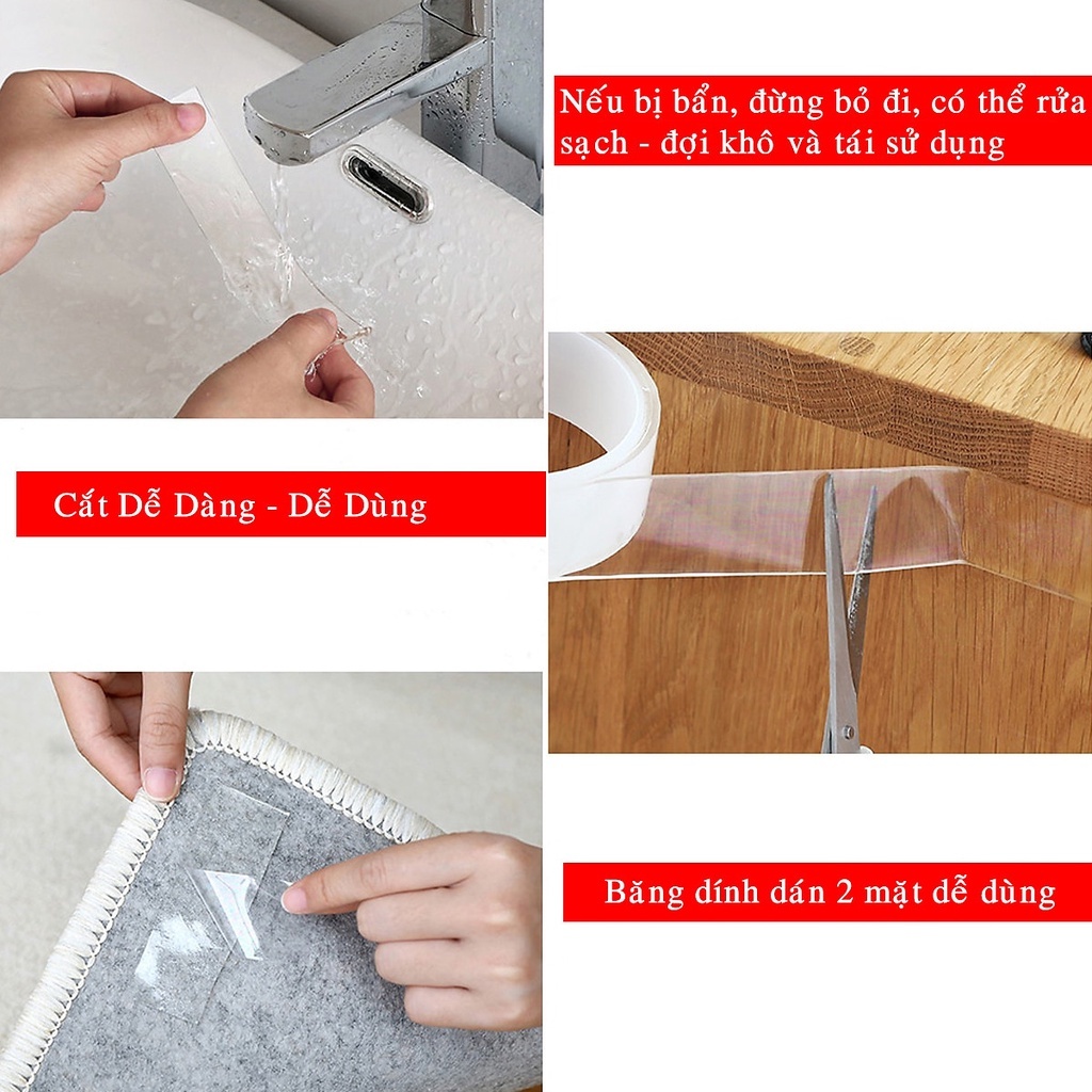 Băng keo, dính hai mặt trong suốt siêu dính chống nước Deli - Nhiều kích cỡ - 33601 / 33605 / 33612