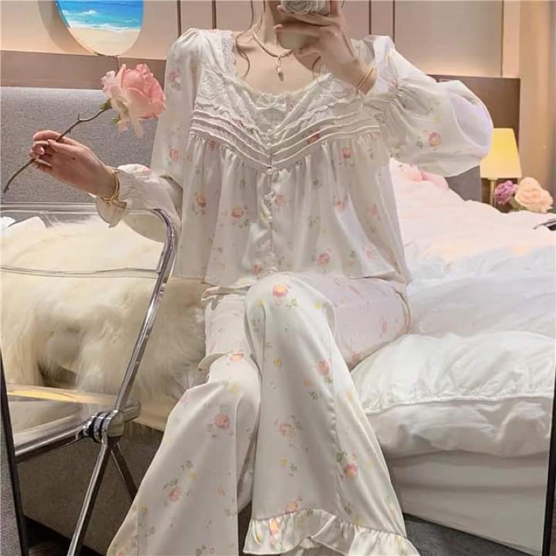 Bộ ngủ PZM hoạ tiết hoa nhí cao cấp Bộ mặc nhà sang chảnh