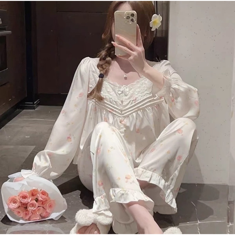 Bộ ngủ PZM hoạ tiết hoa nhí cao cấp Bộ mặc nhà sang chảnh