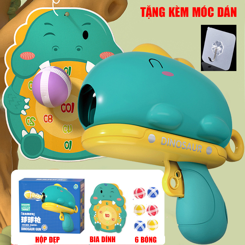 Máy bắn bóng dính máy bắn bóng hình khủng long Tặng kèm bia mục tiêu hình dễ thương và móc treo tường