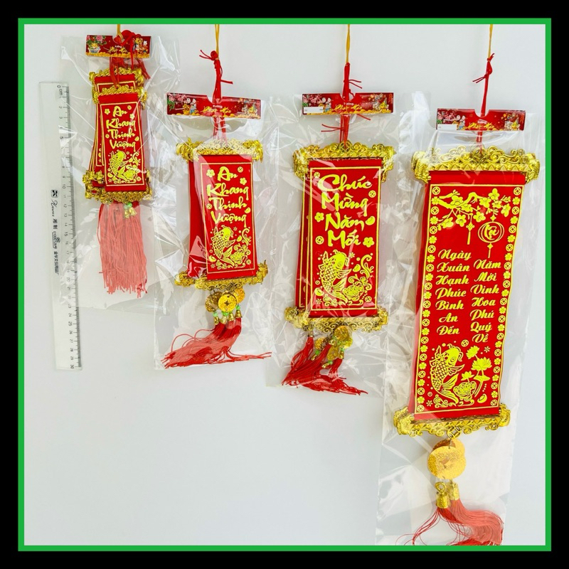 [SÉT] LIỄNG NHUNG TREO TRANG TRÍ TẾT NHỎ, MẶT LIỄNG 4,5X9,5CM, TÚI 10 DÂY - VPP QUỐC HUY.