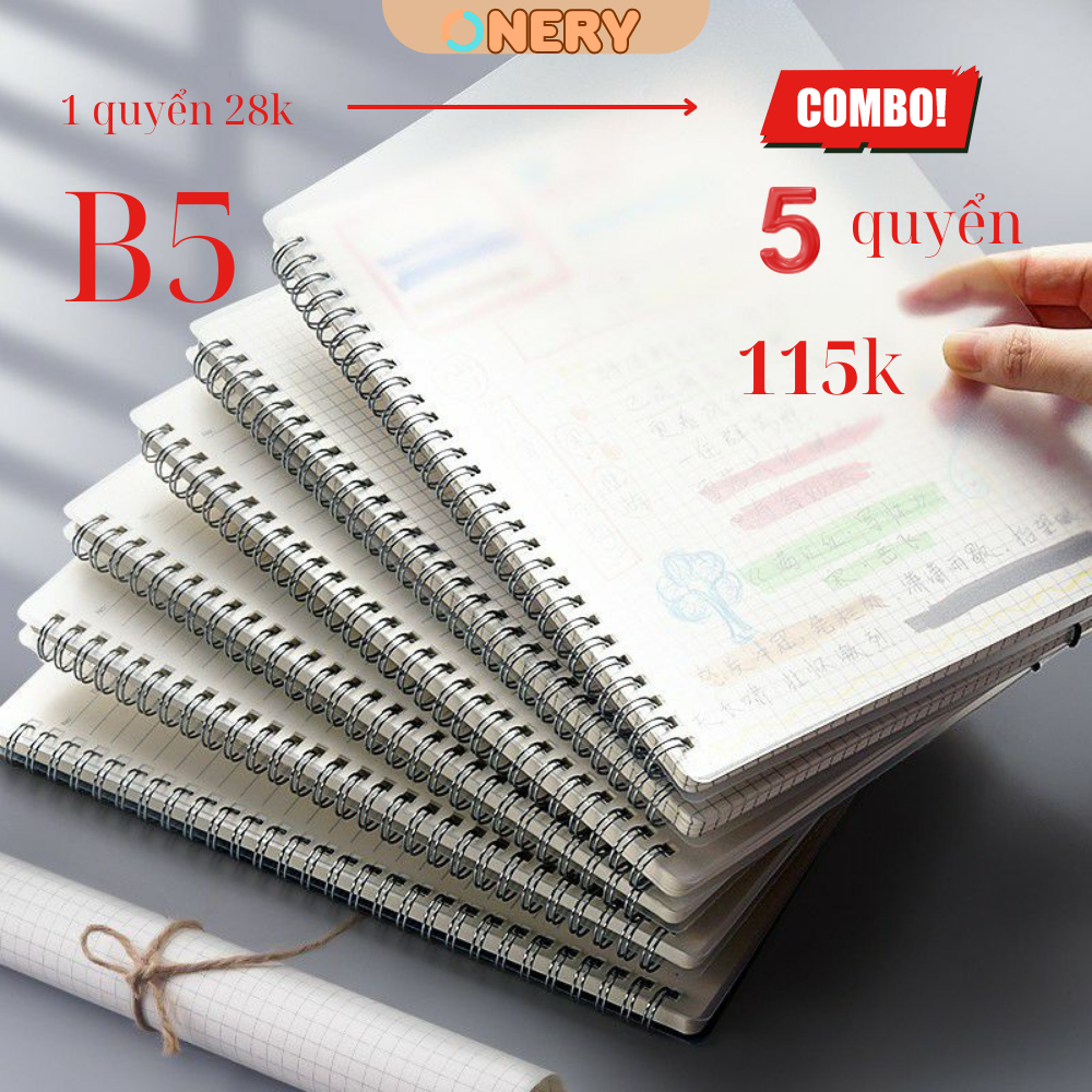 Combo 5 quyển sổ lò xo A5/B5 160 trang giá sốc ONERY