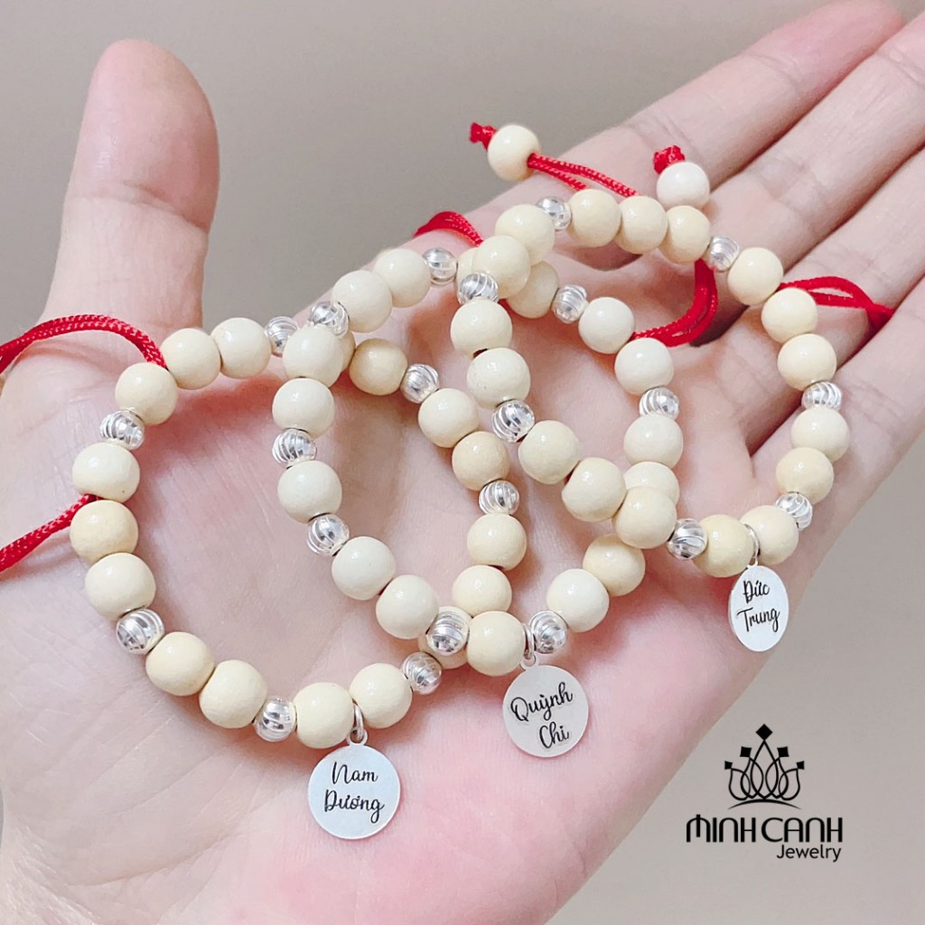 Ảnh Vòng Dâu Tằm Bạc Mix Thẻ Tên, Khắc Tên Cho Bé - Minh Canh Jewelry 4