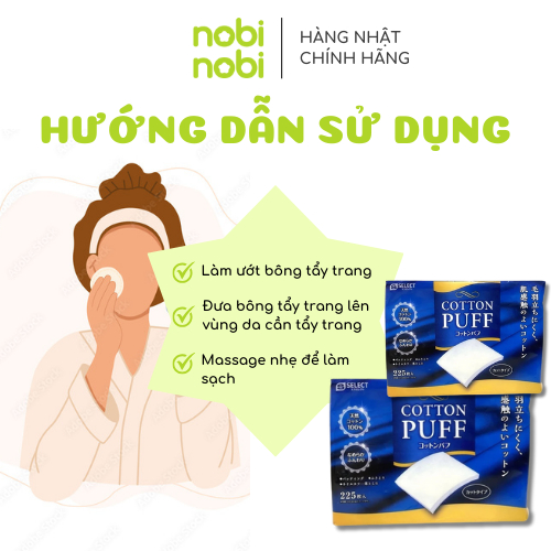 Bông Tẩy Trang S Select Cotton Nhật Bản Miếng Đôi Mềm Mịn (225 miếng x 1 hộp)