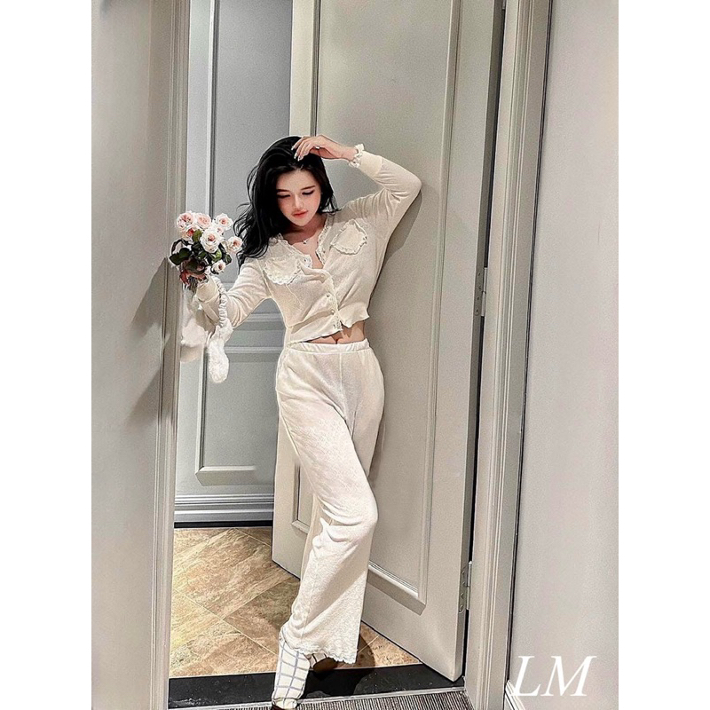 Bộ ngủ thun cotton hoạ tiết nơ chấm bi mềm mại. Bộ đồ mặc nhà , đi chơi, dạo, du lịch sang chảnh