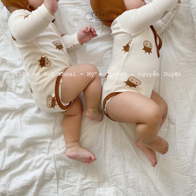 [MD62] Body suit/ áo liền thân dài tay kèm mũ hình trâu/ nghé xinh cho bé yêu NGÔ KHOAI MỲ