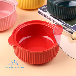 Nồi Sứ Nắp Thủy Tinh - Bát Sứ Decor Bàn Ăn Dễ Thương Ăn Cơm Ăn Mì | Tô Mỳ Sứ | Bát Canh Sứ Nắp Thủy Tinh Decor