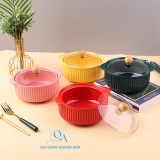 Nồi Sứ Nắp Thủy Tinh - Bát Sứ Decor Bàn Ăn Dễ Thương Ăn Cơm Ăn Mì | Tô Mỳ Sứ | Bát Canh Sứ Nắp Thủy Tinh Decor
