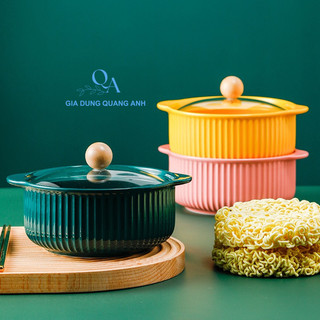 Nồi Sứ Nắp Thủy Tinh - Bát Sứ Decor Bàn Ăn Dễ Thương Ăn Cơm Ăn Mì | Tô Mỳ Sứ | Bát Canh Sứ Nắp Thủy Tinh Decor