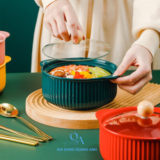 Nồi Sứ Nắp Thủy Tinh - Bát Sứ Decor Bàn Ăn Dễ Thương Ăn Cơm Ăn Mì | Tô Mỳ Sứ | Bát Canh Sứ Nắp Thủy Tinh Decor