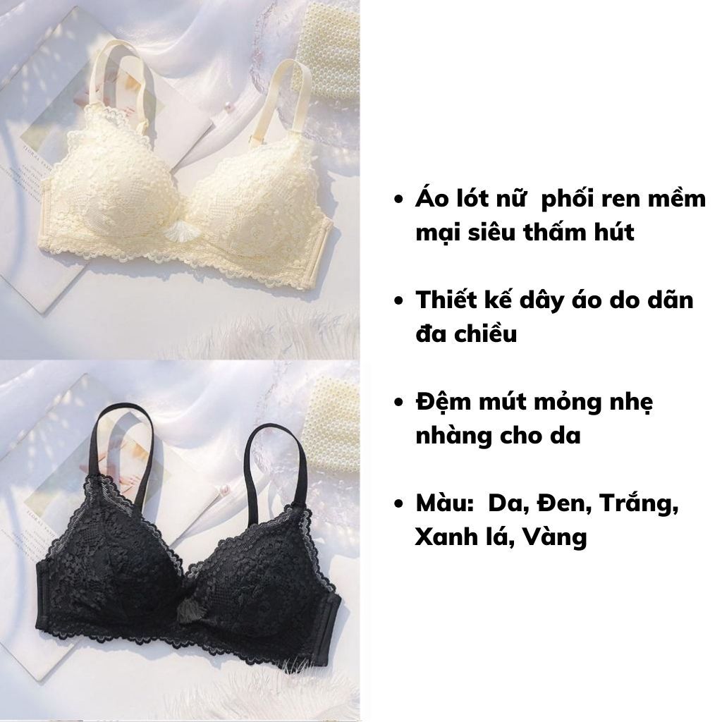 Áo ngực nữ ren hoa đệm mút mỏng ôm ngực mềm mại thoáng mát gắn nơ đẹp và dễ thương LANIXA A2004