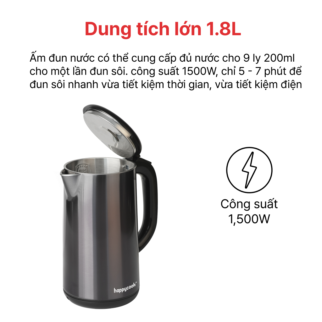 Ảnh ẤM SIÊU TỐC 1.8L HAPPYCOOK, HEK-180SG 4