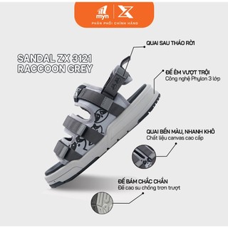 [ZX 3121 Raccoon] Giày Sandal Nam Nữ Unisex, Quai Ngang Đế Bằng In Mascot Cute Đi Học Đi Chơi