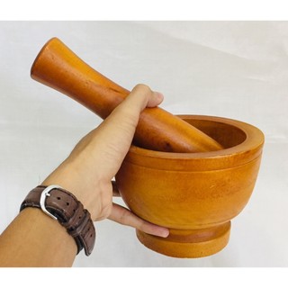 Bộ cối chày size lớn bằng gỗ dày dặn, giã gia vị, cua,.. tiện lợi