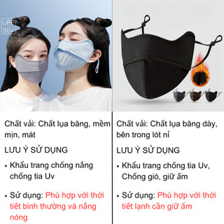 Khẩu trang chống nắng chống tia UV chất lụa băng mềm mịn mát thông thoáng