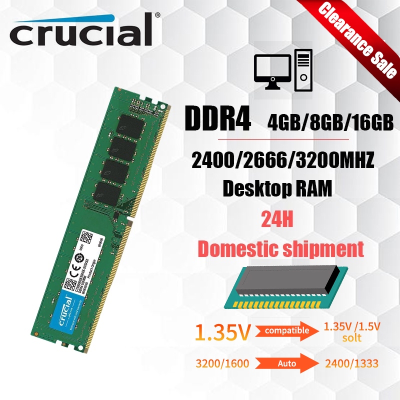 【Ship Hàng Tận Nơi 24H】4gb/8GB/16GB Crucial 2400/2666/3200MHZ Desktop ...