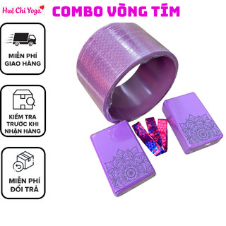 Combo Vòng Tập Yoga bản to 20cm, 2 gạch in hoa văn, 1 dây cotton họa tiết 1m8 hỗ trợ tập Yoga