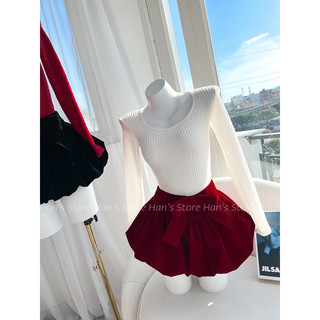 [HAN’S STORE ]SET CHÂN VÁY BỒNG BỀNH KÈM ÁO LEN HẠT NOEL 2024( ẢNH THẬT)